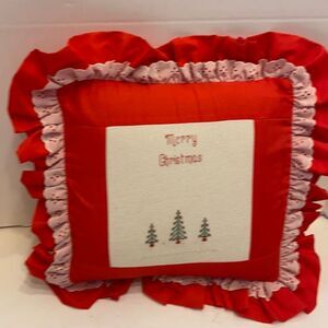 Merry‎ Christmas cross stitch pillow trees 16x16